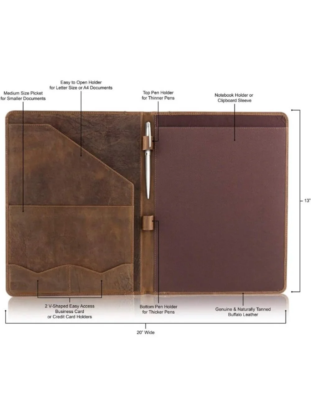 Leather Portfolio Organizer with Luxury Pen - Professional Padfolio & Resume